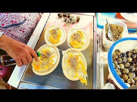Amazing Pancake Roll with Quail eggs Pork Chop sausage (Thai Snack) Street Food | Food News Video